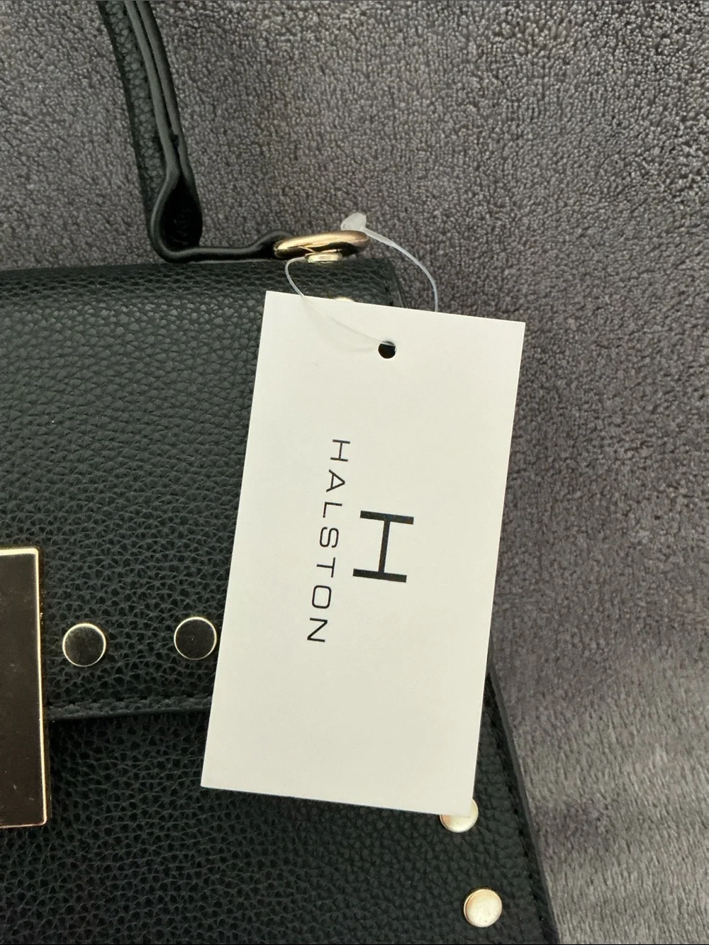 NWT Halston Heritage Black Vegan Leather Top-Handle Satchel with Gold H Clasp